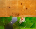 house by the river and string theory &nbsp; &nbsp; &nbsp;oil, metal on canvas &nbsp; 80x100cm